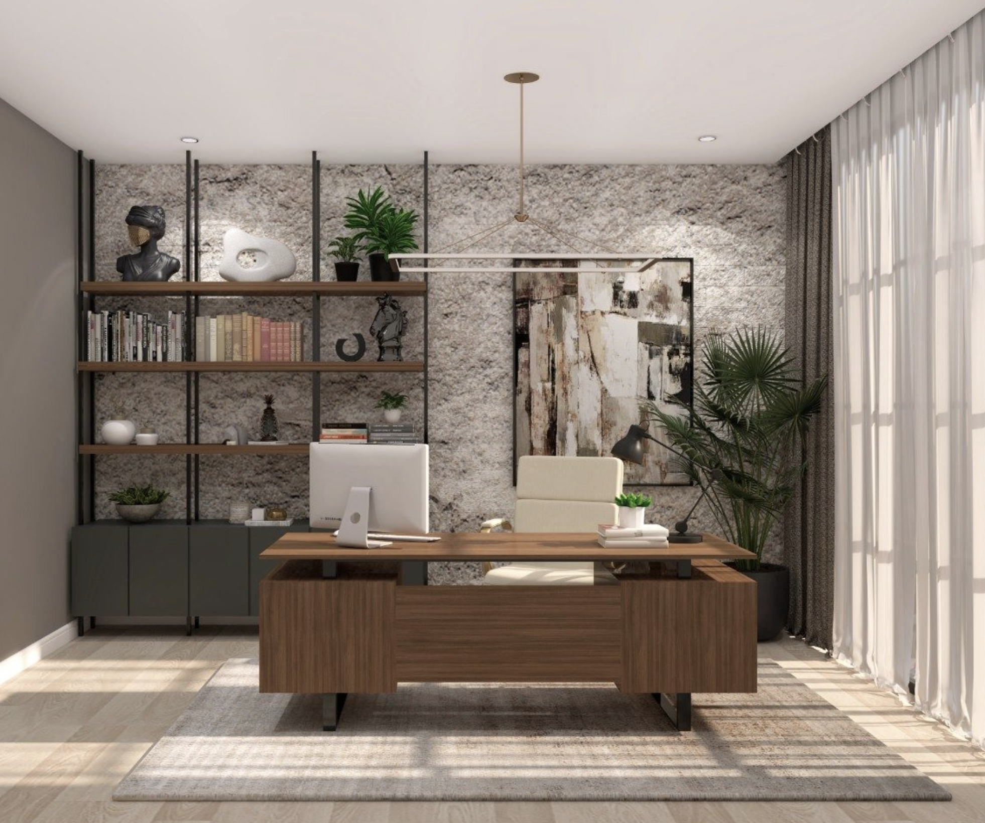 Birou modern cu depozitare și design profesional